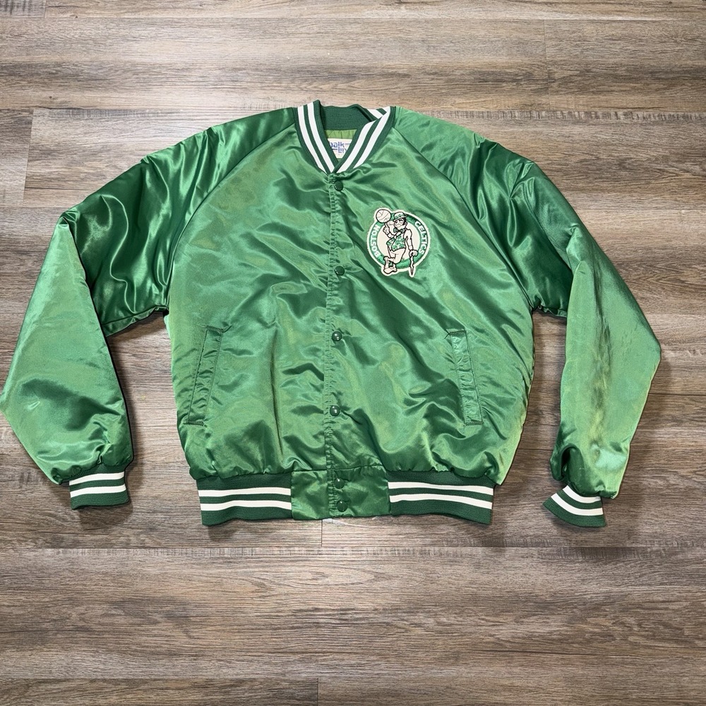 VTG 1980s Boston Celtics Satin Bomber Jacket Mens Large Chalk Line Made In USA